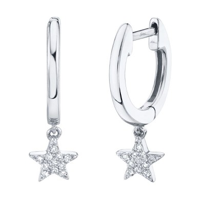 0.04Ct 14K W/G Diamond Star Huggie Earrings