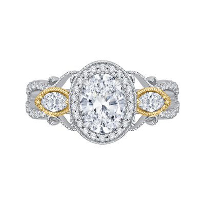 18K Two-Tone Gold 5/8 CtOval Cut Diamond Engagement Ring (Semi-Mount)
